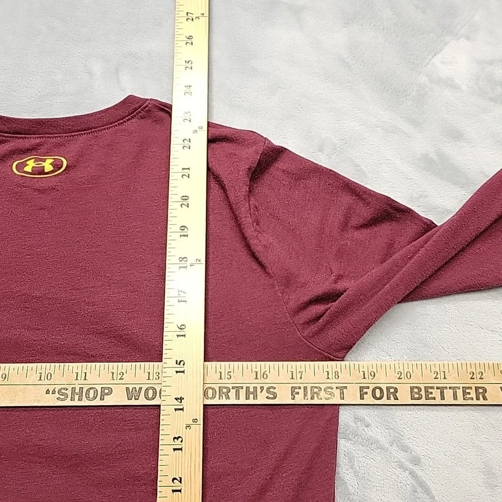Under Armour Shirt Boys Large Maroon Topographic Map Long Sleeve Activewear TEE